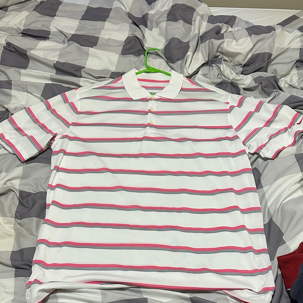 Nike Polo Striped Mens Polo Shirt - Pink and White